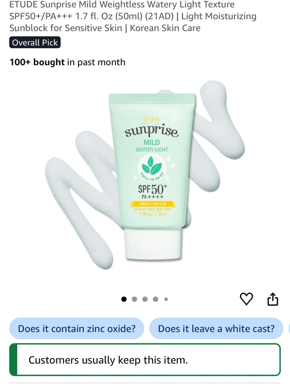 Sunprise Mild Watery Light SPF50+ PA++++ Sunscreen — Mint Green